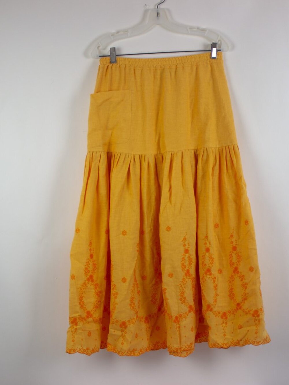Eskandar 100 % Linen Maxi Skirt Embroidered Big Pocket